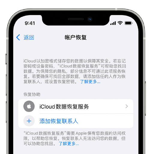 贺兰苹果手机维修分享在 iPhone 上设置帐户恢复联系人的方法 