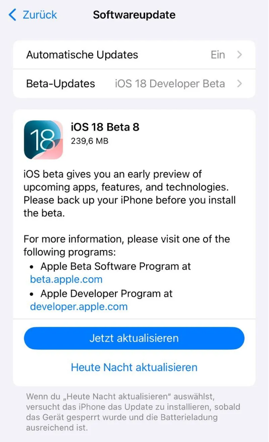 贺兰苹果手机维修分享苹果 iOS / iPadOS 18 开发者预览版 Beta 8 发布 